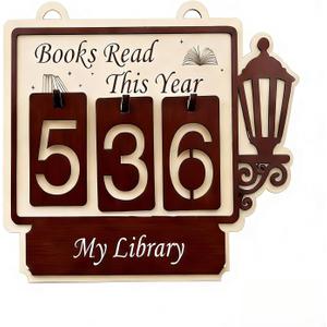 Books Read This Year Counter SignBook Counter Tracker, Wooden Hanging Library DecorBookish Gifts Accessories for Book Lovers,Bookworm, Bookclub, Stocking Stuffers