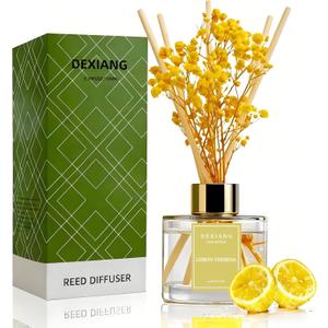 Reed Diffuser Set - 3.38 fl oz Lemon Verbena Premium Scented Oil with Preserved Baby's Breath & Cotton 6 Sticks | Long-Lasting Aromatherapy for Home, Bedroom, Bathroom, Office Home Decor