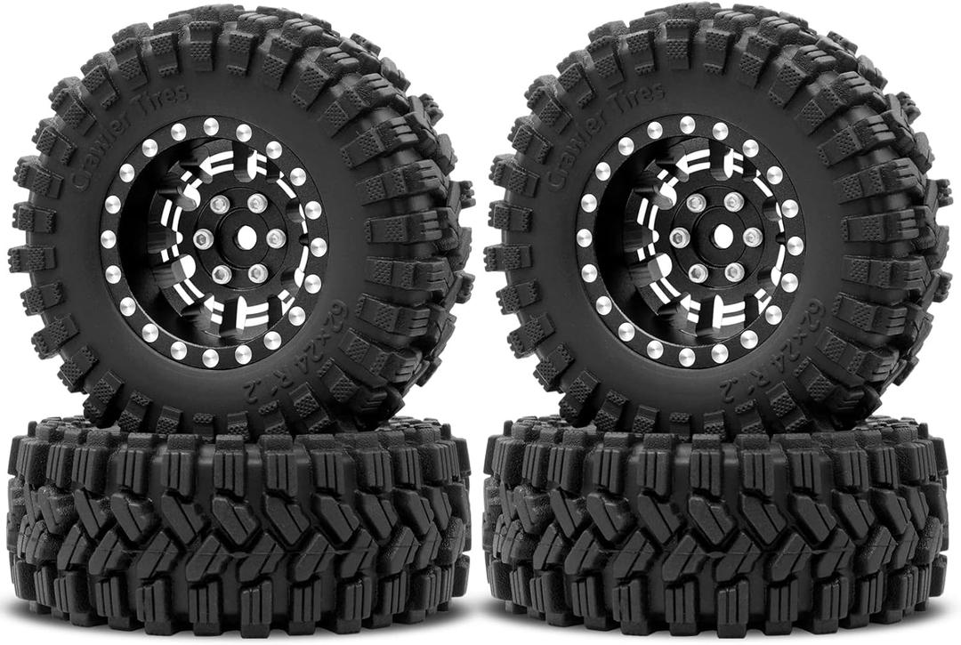 OGRC 1.0 Plus (1.2 Inches) Beadlock Wheel and Tires Set 7mm Negative Offset Wheel Rims SS Super Soft Sticky Tires for TRX4M SCX24 FCX24 AX24 1/24 1/18 RC Crawler Car - 62 * 24mm (Black)