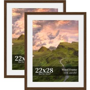 22x28 Picture Frame Set of 2, Wood Frame with Real Glass, Wide Border, 22X28 in