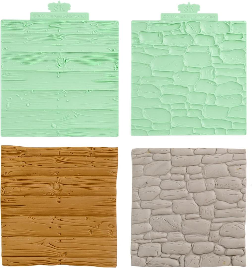 KALAIEN Wood Fondant Mold,Tree Bark Silicone Texture Mat for Clay,Fondant Impression Mat For Cake Decoration,Cupcake Topper,Candy,Chocolate,Polymer Clay Set of 2