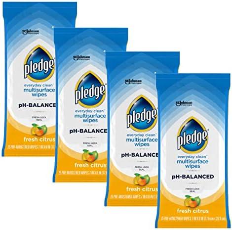 Pledge Multisurface Cleaning Wipes, pH Balanced, Fresh Citrus, 25 Count