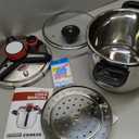 18/8 Stainless Steel Pressure Cooker 8 Qt, [One-Hand Locking] Pressure Cooker,[3-In-1] Olla de Presion, Induction,Gas Stovetop Compatible, Includes Glass Lid & Steamer Rack