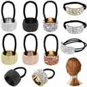 Canlierr 8 Pcs Rhinestone Ponytail Holder Ponytail Cuff Elastic Hair Ties Crystal Pony Tail Rhinestone Hair Accessories for Women Girls, Mixed Colors