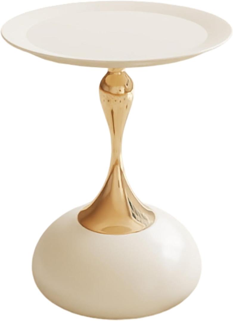 Metal Round End Table,Modern Pedestal Table,Corner Drink Tables,Accent Side Table Nightstand for Living Room,Patio and bar (White-Gold)