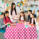 3 Pack Pink and White Polka Dots Round Tablecloth Pink Round Table Cover with White Polka Dot Plastic Table Cloth 84 in for Kitchen Dining Wedding Party