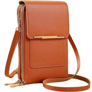 Anti-Theft Leather Bag,Small Crossbody Cell Phone Purse Wallet for Women,RFID Block Phone Purse Crossbody with Shoulder Strap (Brown)