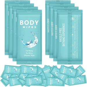Treela 300 Pcs Large Body Wipes Bulk Deodorant Travel Size for Homeless Care Package Supplies Individually Wrapped Adults Bathing No Rinse Wet Wipes Men Women Hygiene Items(7.09" X 9.84",Blue)