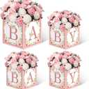 TSVATE Pink Baby Shower Boxes Decorations - 4 Baby Shower Centerpiece Boxes Gender Reveal First Birthday Centerpiece Decors (Without Flowers)