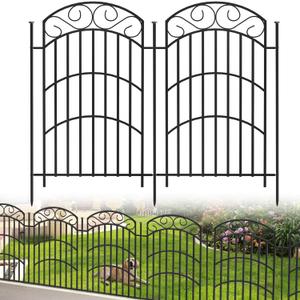 8 Panels Decorative Garden Fence, 40in(H)18Ft(L) Heavy Duty Metal Outdoor Dog Fence Rustproof Square Tube No Dig Animal Barrier Border Fencing for Temporary Yard Patio Landscape