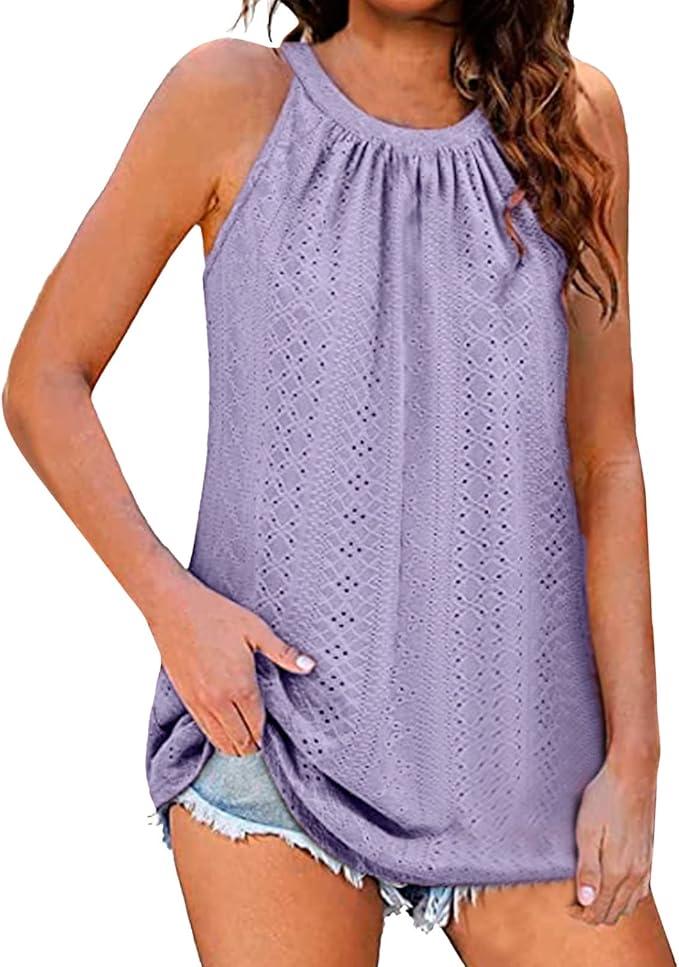 Womens Tank Top,Women Solid Ruffle Tank Tshirt Girls Loose Fit Cute V Neck Summer Workout Sleeveless Yoga Running T Shirts, Purple Sma