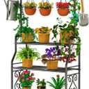 GIOTORENT Plant Stand Indoor, 3-Tier Heavy Duty Metal Shelf for Patio & Indoor, Tall Plant Holds 14+ Plants with 5 Hooks, Rust-Proof Plant Holder for Garden, Balcony, Living Room, Black