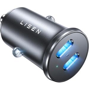LISEN 90W USB C Car Charger, 2-Port PD 45W & QC 3.0 USB C Cigarette Lighter Adapter for iPhone 16 [All Metal & Mini] USB C Car Charger Fast Charging for iPhone 16/15/14/13 Pro, Galaxy S25/S24, iPad