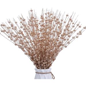 12 PCS Sparkling Christmas Tree Picks, Rose-Gold Glittery Berry Stems, Artificial Berries Stems Ornaments, Christmas Picks and Branches for Xmas Wreath Festive Ornaments Holiday Home DIY Decor