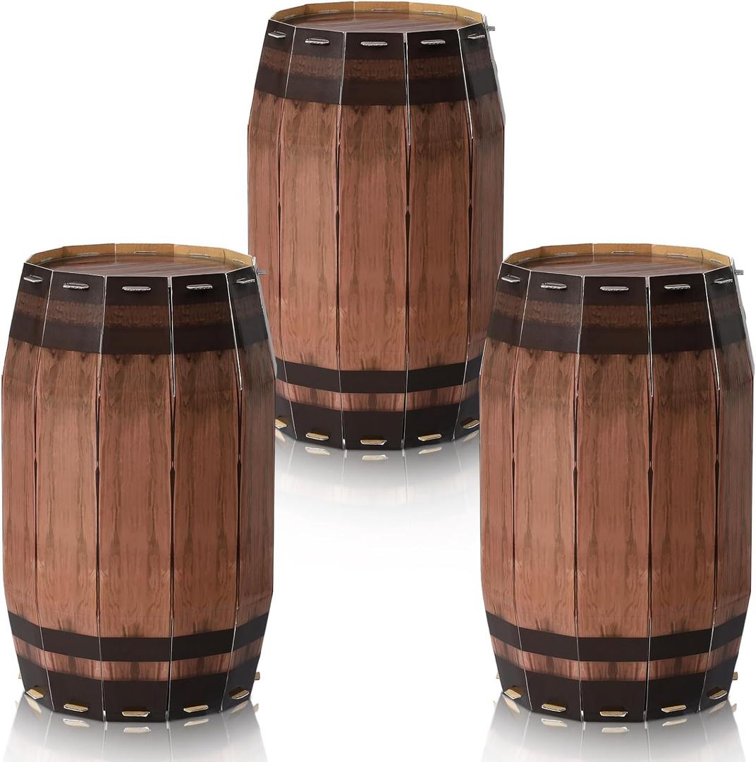3 Pcs Western Cowboy Party Whiskey Barrel Decor, Cardboard Wine Barrel Large Cardboard West Whiskey Barrels Decoration for Cowboy Western Pirate Photoshoot Booth Props Farmhouse(15.75 x 9.84 Inches)