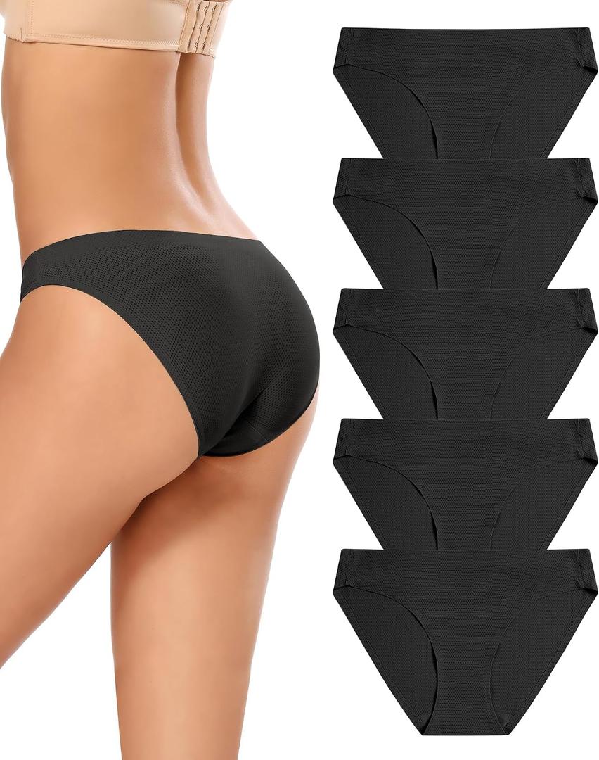 voenxe Women Bikini Underwear,Seamless Breathable Ladies Panties,No Show Comfortable Briefs Undies,Invisible Hipster,5-Pack, M