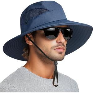PFFY Sun Hats for Men Women Wide Brim Bucket Hat UPF 50+ Outdoor Beach Hiking Fishing Hat (Blue)