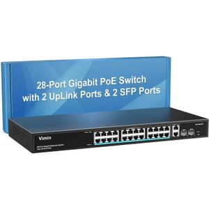 24 Port Gigabit PoE Switch with 2 Uplink Gigabit & 2 SFP Ports, 24-Port Ethernet PoE Switch Unmanaged w/ 320W High Power, Support IEEE802.3af/at, VLAN, Rack-Mount, Sturdy Metal Housing