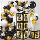 DAZONGE 2025 Graduation Decorations Black and Gold - Set of 4 Grad Boxes with 139pcs Balloon Arch Garland Kit & 4 Light Strings - So Proud of You 2025 Graduation Party Decorations for Any Grades