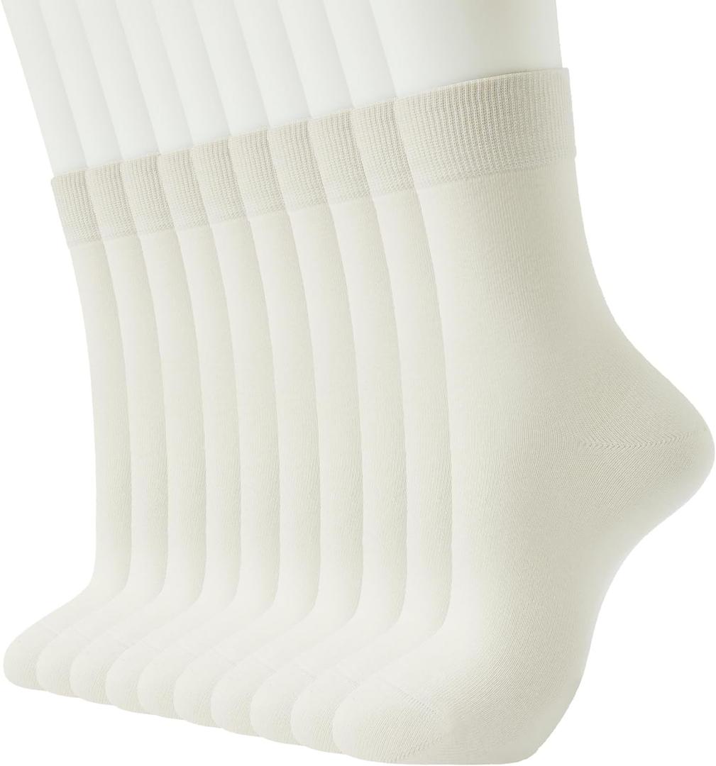 J-BOX 8-10 Pairs Womens Cotton Crew Socks Thin Dress Socks for Women Above Ankle Breathable Casual Sock (6-9)