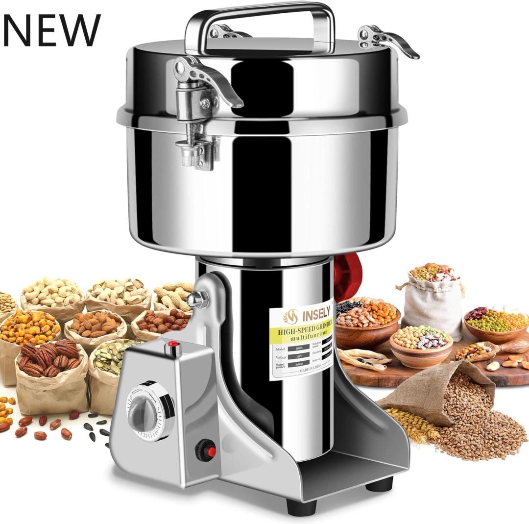 Grain Mill Grinder 2000g High Speed Food Grain Mill Stainless Steel Seeds Flour Nut Pill Wheat Corn Herbs Spices & Seasonings Dry Grinder Electric Machine Grinder for Kitchen