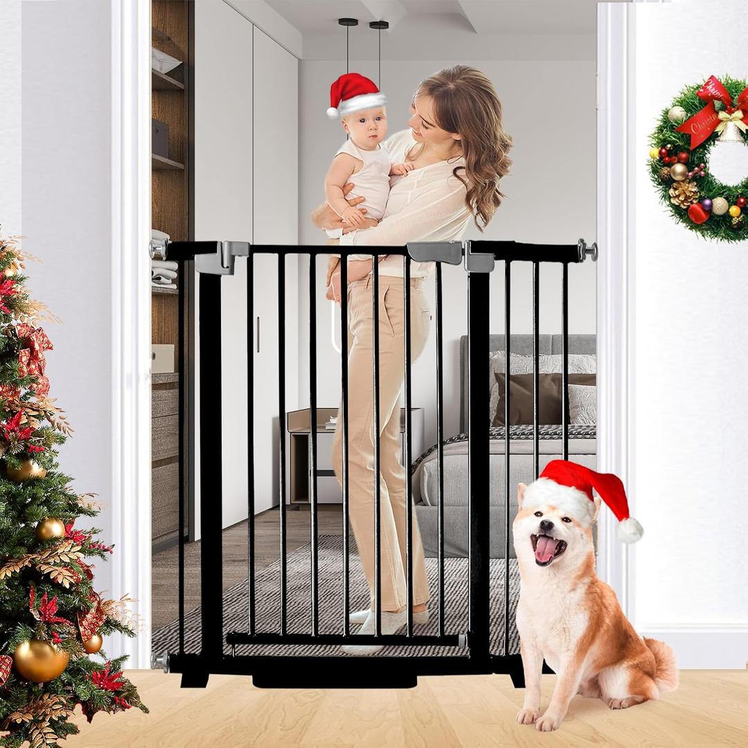 Rgqphantom 41" Tall Safety Pet Gate,Adjustable 29.92"-43.71" Wide,No Drilling Pressure Mount Kit,Auto Close Cat Gate Suitable for Stairs,Doorways (Black, 29.92"-43.71")