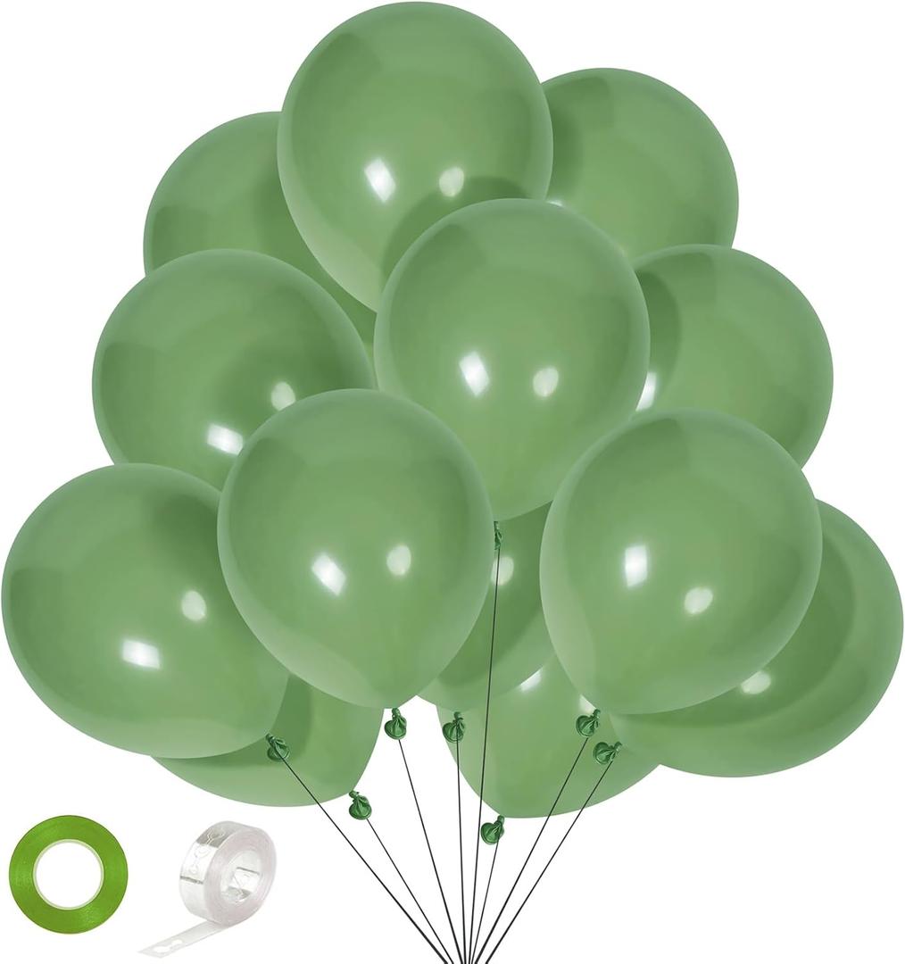CANREVEL Sage Green Balloons - 50pcs 12 Inch Olive Green Latex Balloons for Birthday Party Baby Shower Wedding Christmas Holiday Balloon Jungle Decorations