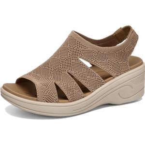 Womens Wedge Sandals Platform Walking Sandals Open Toe Ankle Elastic Strap Casual Comfortable Summer Dressy (6, Mocha)