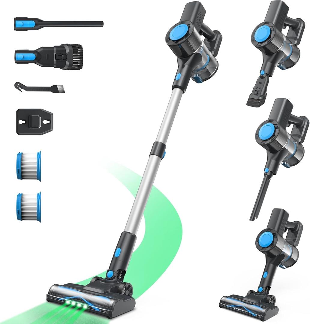 Cordless Vacuum Cleaner, Powerful Lightweight Stick Vacuum with 2200 mAh Battery, Six-in-One Rechargeable Vacuum Cleaners for Home, for Hard Floor Carpet Pet Hair, Up to 40 Mins Runtime (Blue) (Blue)