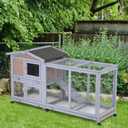 BestPet Rabbit Cage Wooden Rabbit Hutch Two Layers Chicken Coop Outdoor Indoor Guinea Pig Cage Bunny Cage Waterproof Roof Bunny Hutch with Casters and Tray, 59"L x 23"W x 33"H