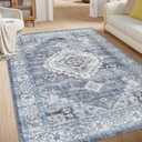 Smiry Area Rugs for Living Room Bedroom, Machine Washable 3x5 Vintage Rug, Soft Plush Bedside Floor Carpet for Farmhouse Nursery Kitchen Laundry Home Decor, Blue/Grey