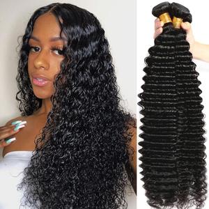 Deep Wave Human Hair Bundles Deep Wave Bundle 26 inch Double Weft 3 Bundles for Women Natural Black Color