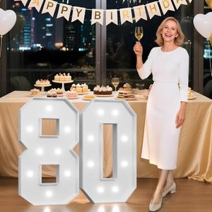 3FT 80 Marquee Numbers, 80 Light up Numbers for Party, 80th Birthday Decorations for Women Men, Big 80 Sign with Light for Anniversary, Birthday Backdrop Decor