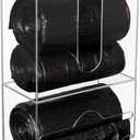 Trash Bag Dispenser Roll Holder for Plastic Bag, 2 in 1 Acrylic Garbage Bag Dispenser Organizer Holder for Cabinet, Wall Mount Kitchen Trash Can Liner Holder for Grocery Bag, Clear