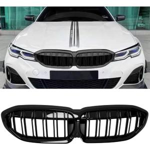 G20 Grill Gloss Black Front Kidney Grille for BMW 2019-2022 3 Series G20 316i 318i 320i 328i 330i 335i 340i (Gloss Black-Double Slats)