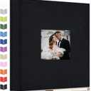Photo Album Self Adhesive Scrapbook Album for 3x5 4x6 5x7 8x10 Pictures,40 Pages Linen Cover with Display Window DIY Photo Book,Ideal Gifts for Family Travel Wedding Baby (Black)