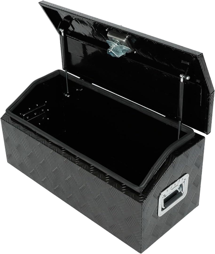 EASYBERG 30 Inch Aluminum Trailer Tongue Tool Box for Truck Pickup ATV Flatbed RV Storage Box,5 Bar Trailer Tool Box Storage Organizer with Dome Lid, Handle, Lock & 2 Keys, Black
