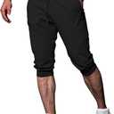 FIRSTGYM Mens Workout 3/4 Jogger Pants Tapered Fit Sweatpants Casual Joggers (Medium, Black)