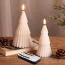 White Christmas Tree Flameless Candles with Remote, Real Wax Flickering Xmas LED Decorative Candles Set of 2