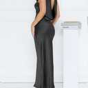 Women's Summer Satin Strapless Tube Top Maxi Dress Elegant Silk Backless Halter Neck Formal Party Dresses Wedding Guest (Black, S)