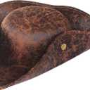 Brown Faux Leather Pirate Hat,Tricorn Pirate Hat,Novelty Leather Pirate Hat for Men Women Halloween Costume Accessories,Cosplay