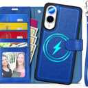 TUCCH Case Wallet for Galaxy S25 Edge, Removable [2 in 1] [Wireless Charging] Wrist Strap PU Leather Magnetic Stand RFID Blocking [4 Card Slots] Detachable Folio for Galaxy S25 Edge 6.7", Klein Blue
