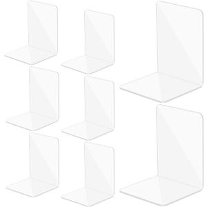 4 Pairs Acrylic Book Ends, Clear Acrylic Bookends for Book Shelves, Plastic Bookends Desktop Book Organizer Decoration Gift Stationery Supplies for School Office Library (5.1 x 3.9 x 3.9 in)