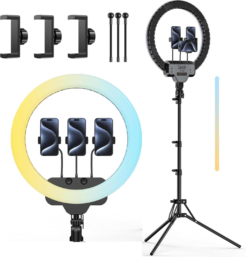 18" Ring Light Kit with 82" Foldable Stand, CRI 95 2700-6500K Color Temperature Dimmable LED Light for Selfie Live Streaming Tiktok Makeup Video Recording Vlog Barber Photography, with Bag & Remote