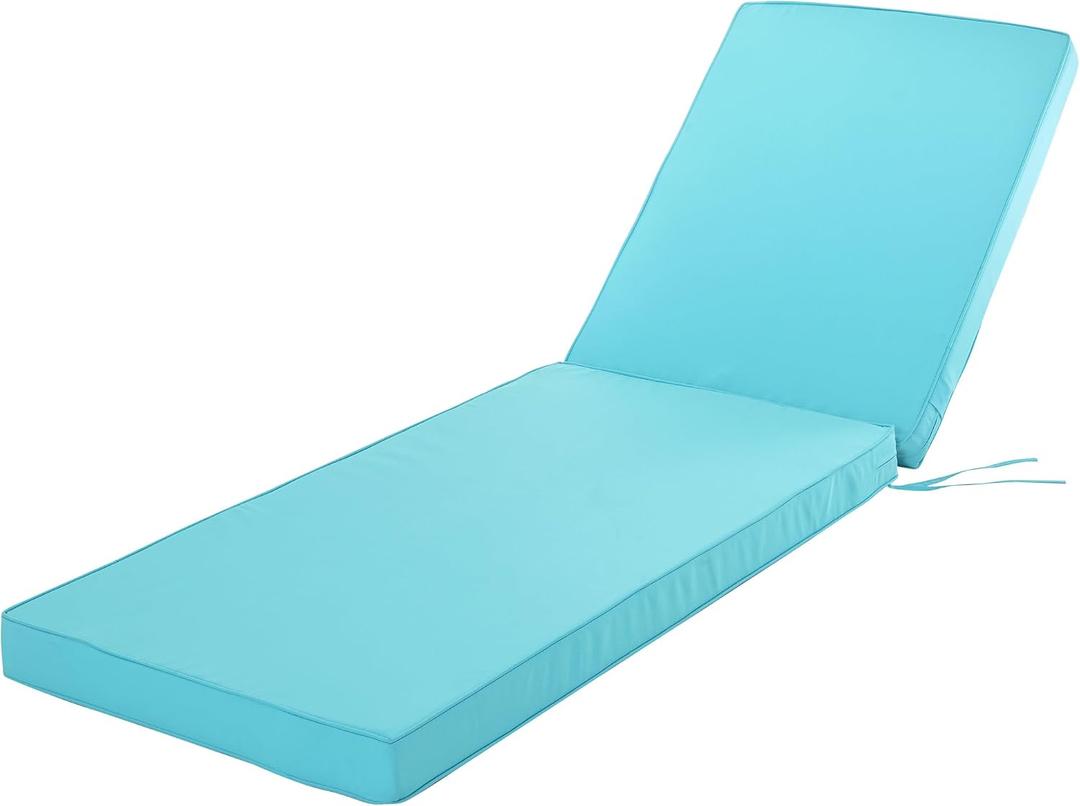Chaise Lounge Cushion for Outdoor Furniture, Waterproof Fade and Tear Resistant Lounge Deck Chair Cushions for Patio Lawn Pool Resort Hotel, 72x21x3 Inch, Light Blue