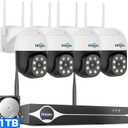 Hiseeu 4K Security Cameras Wireless Outdoor, 8MP 4-Cam Kit, 5G & 2.4G WiFi Cameras System for Home Security, Auto Tracking, Pan Tilt, Color Night Vision, Two-Way Audio, 16CH NVR, 1TB, No Subscription