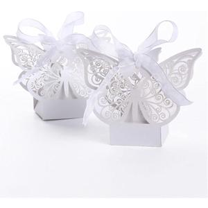 Auto-Plaza 50 Pieces Butterfly Laser Cut Favor Boxes DIY Wedding Birthday Gift Candy Boxes with Ribbons (White)