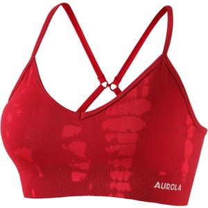 AUROLA Serpent Seamless Sports Bras for Women,Backless Padded Strappy Workout Gym Yoga Crop Tops (Medium, Serpent- Christmas Red)