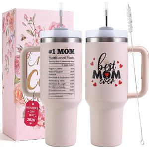 Mothers Day Gifts for Mom, Best Mom Ever Tumbler with Handle 40oz - Moms Birthday Gift Ideas from Daughter, Son, Mama Coffee Tumbler - Christmas Gift Best Mom Ever Mug
