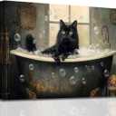 BJYCHG Cat Bathroom Wall Art Animal Bathroom Pictures Black Cat in Bathtub Poster Prints Funny Animal Canvas Paintings Toilet Artwork Vintage Farmhouse Decor Frame (Black, (16L x 24W))